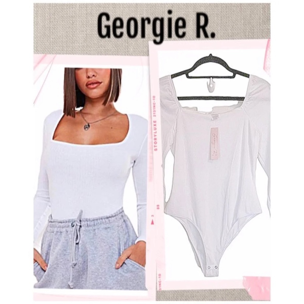 Georgie R. Bodysuit White Ribbed knit bodysuit NEW WITH TAGS Size L